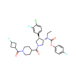 CCN(C(=O)Oc1ccc(F)cc1)[C@@H]1CN(C(=O)C2CCN(C(=O)C3CC(F)C3)CC2)C[C@H]1c1ccc(Cl)c(F)c1 ZINC000117718303