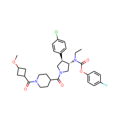 CCN(C(=O)Oc1ccc(F)cc1)[C@@H]1CN(C(=O)C2CCN(C(=O)C3CC(OC)C3)CC2)C[C@H]1c1ccc(Cl)cc1 ZINC000117711131