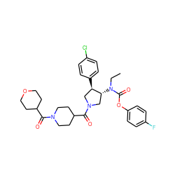 CCN(C(=O)Oc1ccc(F)cc1)[C@@H]1CN(C(=O)C2CCN(C(=O)C3CCOCC3)CC2)C[C@H]1c1ccc(Cl)cc1 ZINC000117717926