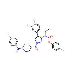 CCN(C(=O)Oc1ccc(F)cc1)[C@@H]1CN(C(=O)C2CCN(C(=O)c3ccc(F)cc3)CC2)C[C@H]1c1ccc(Cl)c(F)c1 ZINC000117709215