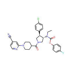 CCN(C(=O)Oc1ccc(F)cc1)[C@@H]1CN(C(=O)C2CCN(c3cc(C#N)ccn3)CC2)C[C@H]1c1ccc(Cl)cc1 ZINC000117714440