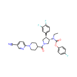 CCN(C(=O)Oc1ccc(F)cc1)[C@@H]1CN(C(=O)C2CCN(c3ccc(C#N)cn3)CC2)C[C@H]1c1ccc(F)c(F)c1 ZINC000117707683