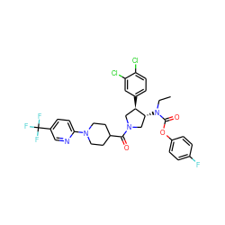 CCN(C(=O)Oc1ccc(F)cc1)[C@@H]1CN(C(=O)C2CCN(c3ccc(C(F)(F)F)cn3)CC2)C[C@H]1c1ccc(Cl)c(Cl)c1 ZINC000163859162