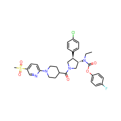 CCN(C(=O)Oc1ccc(F)cc1)[C@@H]1CN(C(=O)C2CCN(c3ccc(S(C)(=O)=O)cn3)CC2)C[C@H]1c1ccc(Cl)cc1 ZINC000117713465