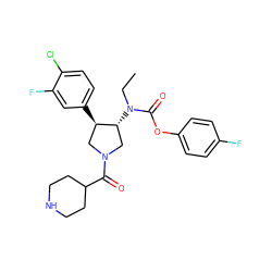 CCN(C(=O)Oc1ccc(F)cc1)[C@@H]1CN(C(=O)C2CCNCC2)C[C@H]1c1ccc(Cl)c(F)c1 ZINC000117705017