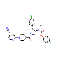 CCN(C(=O)Oc1ccc(F)cc1)[C@H]1CN(C(=O)C2CCN(c3cc(C#N)ccn3)CC2)C[C@@H]1c1ccc(Cl)cc1 ZINC000117704430