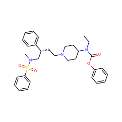 CCN(C(=O)Oc1ccccc1)C1CCN(CC[C@H](CN(C)S(=O)(=O)c2ccccc2)c2ccccc2)CC1 ZINC000026506248