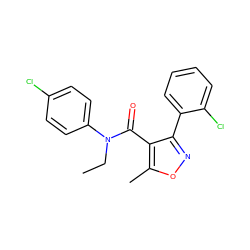 CCN(C(=O)c1c(-c2ccccc2Cl)noc1C)c1ccc(Cl)cc1 ZINC000045370604