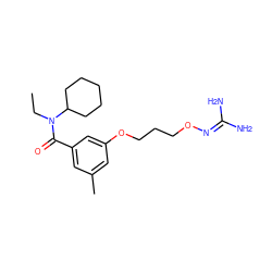 CCN(C(=O)c1cc(C)cc(OCCCON=C(N)N)c1)C1CCCCC1 ZINC000027204420