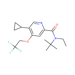 CCN(C(=O)c1cc(OCC(F)(F)F)c(C2CC2)cn1)C(C)(C)C ZINC000146399315