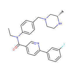 CCN(C(=O)c1ccc(-c2cccc(F)c2)nc1)c1ccc(CN2CCN[C@@H](C)C2)cc1 ZINC000095598499