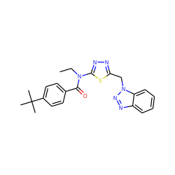 CCN(C(=O)c1ccc(C(C)(C)C)cc1)c1nnc(Cn2nnc3ccccc32)s1 ZINC000001340301