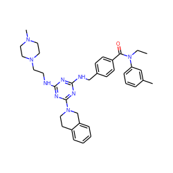 CCN(C(=O)c1ccc(CNc2nc(NCCN3CCN(C)CC3)nc(N3CCc4ccccc4C3)n2)cc1)c1cccc(C)c1 ZINC000140413467