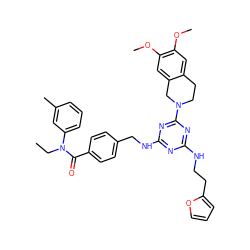 CCN(C(=O)c1ccc(CNc2nc(NCCc3ccco3)nc(N3CCc4cc(OC)c(OC)cc4C3)n2)cc1)c1cccc(C)c1 ZINC000198058825