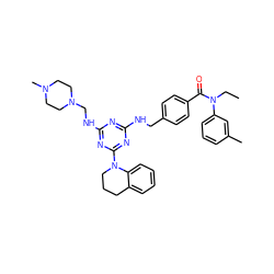 CCN(C(=O)c1ccc(CNc2nc(NCN3CCN(C)CC3)nc(N3CCCc4ccccc43)n2)cc1)c1cccc(C)c1 ZINC000473115327