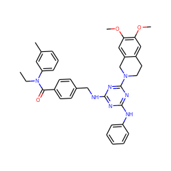 CCN(C(=O)c1ccc(CNc2nc(Nc3ccccc3)nc(N3CCc4cc(OC)c(OC)cc4C3)n2)cc1)c1cccc(C)c1 ZINC000141025624