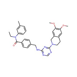 CCN(C(=O)c1ccc(CNc2ncnc(N3CCc4cc(OC)c(OC)cc4C3)n2)cc1)c1cccc(C)c1 ZINC000141125000