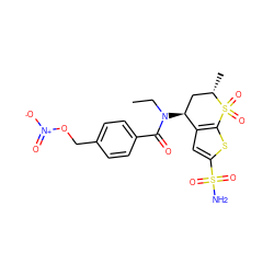 CCN(C(=O)c1ccc(CO[N+](=O)[O-])cc1)[C@H]1C[C@H](C)S(=O)(=O)c2sc(S(N)(=O)=O)cc21 ZINC000045257532