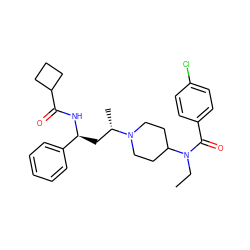 CCN(C(=O)c1ccc(Cl)cc1)C1CCN([C@@H](C)C[C@H](NC(=O)C2CCC2)c2ccccc2)CC1 ZINC000040863479