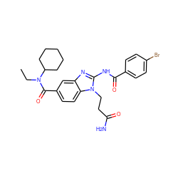 CCN(C(=O)c1ccc2c(c1)nc(NC(=O)c1ccc(Br)cc1)n2CCC(N)=O)C1CCCCC1 ZINC000028822764