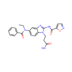 CCN(C(=O)c1ccccc1)c1ccc2c(c1)nc(NC(=O)c1ccno1)n2CCC(N)=O ZINC000040873056