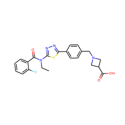 CCN(C(=O)c1ccccc1F)c1nnc(-c2ccc(CN3CC(C(=O)O)C3)cc2)s1 ZINC000095564364