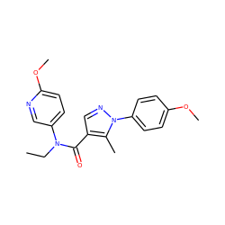 CCN(C(=O)c1cnn(-c2ccc(OC)cc2)c1C)c1ccc(OC)nc1 ZINC000049068316