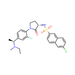 CCN(C)[C@@H](C)c1ccc(N2CC[C@H](NS(=O)(=O)c3ccc4cc(Cl)ccc4c3)C2=O)c(F)c1 ZINC000045385593