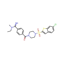 CCN(C)C(=N)c1ccc(C(=O)N2CCN(S(=O)(=O)c3cc4ccc(Cl)cc4s3)CC2)cc1 ZINC000026180219