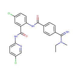 CCN(C)C(=N)c1ccc(C(=O)Nc2ccc(Cl)cc2C(=O)Nc2ccc(Cl)cn2)cc1 ZINC000040898408