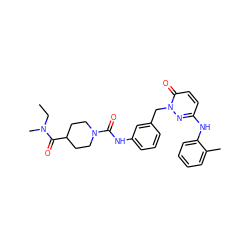 CCN(C)C(=O)C1CCN(C(=O)Nc2cccc(Cn3nc(Nc4ccccc4C)ccc3=O)c2)CC1 ZINC000096909770