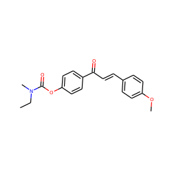 CCN(C)C(=O)Oc1ccc(C(=O)/C=C/c2ccc(OC)cc2)cc1 ZINC001772600488