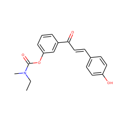 CCN(C)C(=O)Oc1cccc(C(=O)/C=C/c2ccc(O)cc2)c1 ZINC001772654499