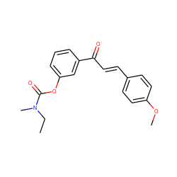 CCN(C)C(=O)Oc1cccc(C(=O)/C=C/c2ccc(OC)cc2)c1 ZINC001772654705