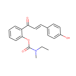 CCN(C)C(=O)Oc1ccccc1C(=O)/C=C/c1ccc(O)cc1 ZINC001772636456