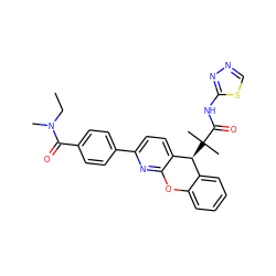 CCN(C)C(=O)c1ccc(-c2ccc3c(n2)Oc2ccccc2[C@@H]3C(C)(C)C(=O)Nc2nncs2)cc1 ZINC000199876604