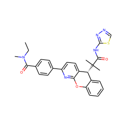 CCN(C)C(=O)c1ccc(-c2ccc3c(n2)Oc2ccccc2[C@H]3C(C)(C)C(=O)Nc2nncs2)cc1 ZINC000073158800