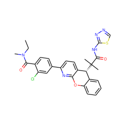 CCN(C)C(=O)c1ccc(-c2ccc3c(n2)Oc2ccccc2[C@H]3C(C)(C)C(=O)Nc2nncs2)cc1Cl ZINC000073196579