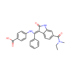 CCN(C)C(=O)c1ccc2c(c1)NC(=O)/C2=C(\Nc1ccc(C(=O)O)cc1)c1ccccc1 ZINC000101372905