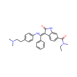 CCN(C)C(=O)c1ccc2c(c1)NC(=O)/C2=C(\Nc1ccc(CCN(C)C)cc1)c1ccccc1 ZINC000101372881