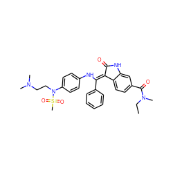 CCN(C)C(=O)c1ccc2c(c1)NC(=O)/C2=C(\Nc1ccc(N(CCN(C)C)S(C)(=O)=O)cc1)c1ccccc1 ZINC000101372820