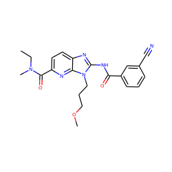 CCN(C)C(=O)c1ccc2nc(NC(=O)c3cccc(C#N)c3)n(CCCOC)c2n1 ZINC000064513804