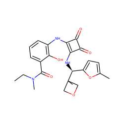 CCN(C)C(=O)c1cccc(Nc2c(N[C@@H](c3ccc(C)o3)C3(C)COC3)c(=O)c2=O)c1O ZINC000473215489