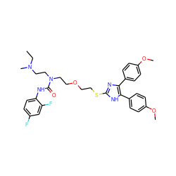 CCN(C)CCN(CCOCCSc1nc(-c2ccc(OC)cc2)c(-c2ccc(OC)cc2)[nH]1)C(=O)Nc1ccc(F)cc1F ZINC000026019573