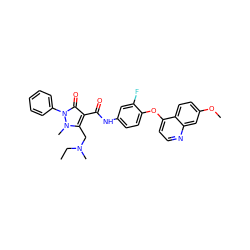 CCN(C)Cc1c(C(=O)Nc2ccc(Oc3ccnc4cc(OC)ccc34)c(F)c2)c(=O)n(-c2ccccc2)n1C ZINC000084756782