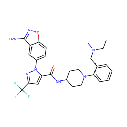 CCN(C)Cc1ccccc1N1CCC(NC(=O)c2cc(C(F)(F)F)nn2-c2ccc3onc(N)c3c2)CC1 ZINC000014969569