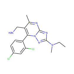 CCN(C)c1nc2nc(C)c(CN)c(-c3ccc(Cl)cc3Cl)n2n1 ZINC000058502198