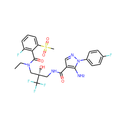 CCN(C[C@@](O)(CNC(=O)c1cnn(-c2ccc(F)cc2)c1N)C(F)(F)F)C(=O)c1c(F)cccc1S(C)(=O)=O ZINC000042877748