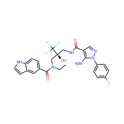 CCN(C[C@@](O)(CNC(=O)c1cnn(-c2ccc(F)cc2)c1N)C(F)(F)F)C(=O)c1ccc2[nH]ccc2c1 ZINC000044404201