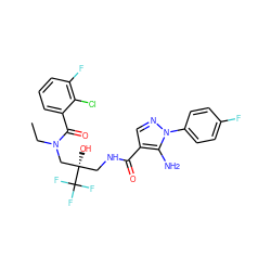 CCN(C[C@@](O)(CNC(=O)c1cnn(-c2ccc(F)cc2)c1N)C(F)(F)F)C(=O)c1cccc(F)c1Cl ZINC000042888679